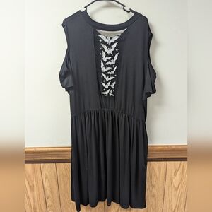 Midnight Hour Embroidered Bats Cold Shoulder Dress